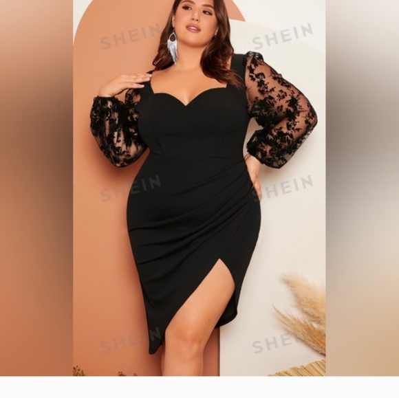 Curve -  Plus Size  Lantern Sleeve Wrap Hem Dress - Picture 3 of 5